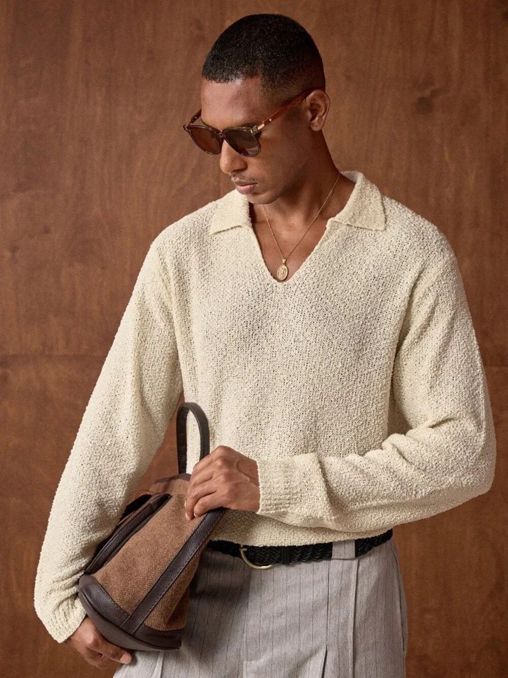 Apricot Casual Men's Long Sleeve Sweater